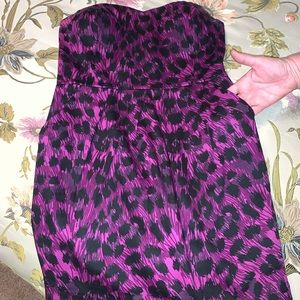 Strapless Purple leopard print dress